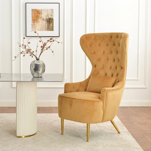 Letitia Velvet Wingback Accent Chair - Camel Accent Chair | Decorative Accent Chairs | Kinwell Furniture | Modern Accent Chairs